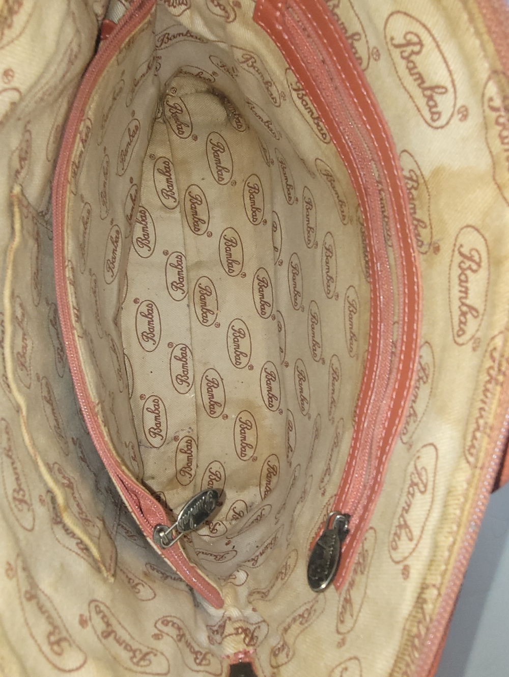 Bambas Cognac Leather Satchel Bag with Abstract Design - Picture 7 of 7